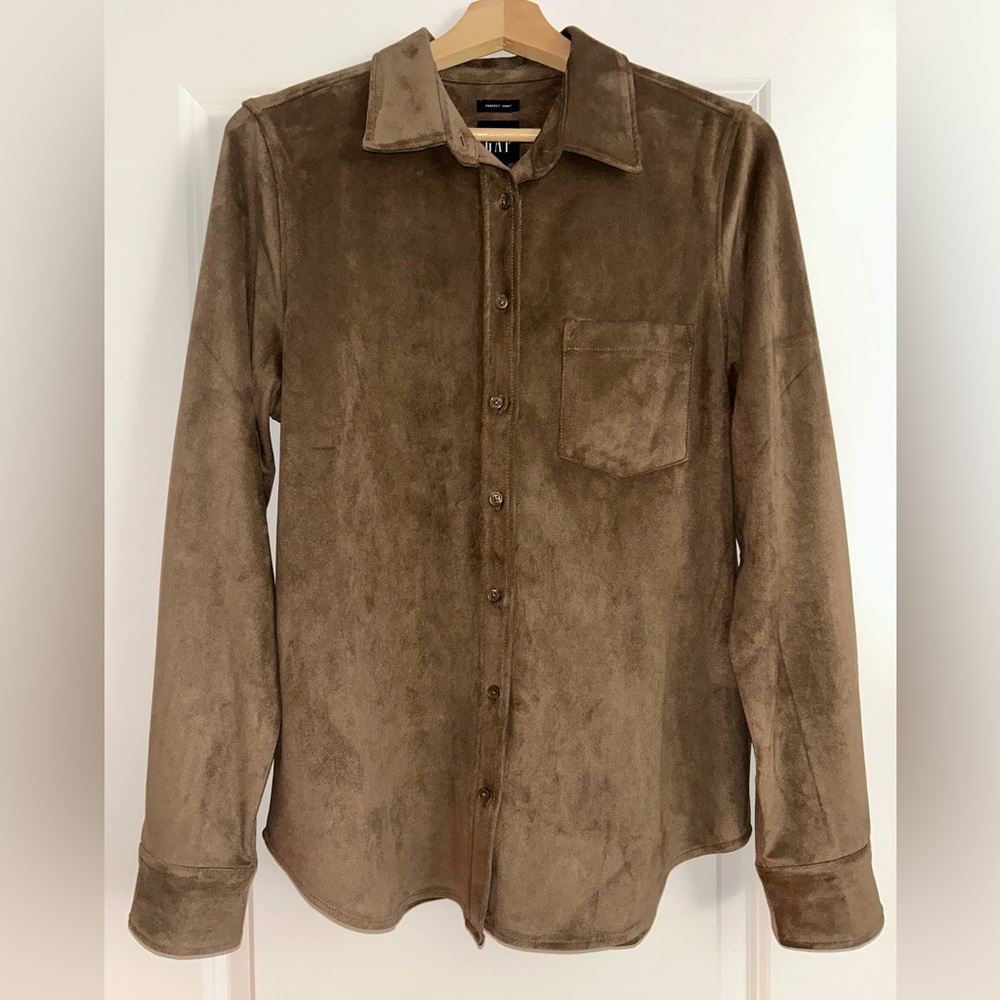 GAP- Women’s Suede Brown Button-Up Blouse